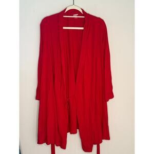 Lands' End Women's Cotton Blend Above the Knee Belted Robe Rich Red Size 1X-2X